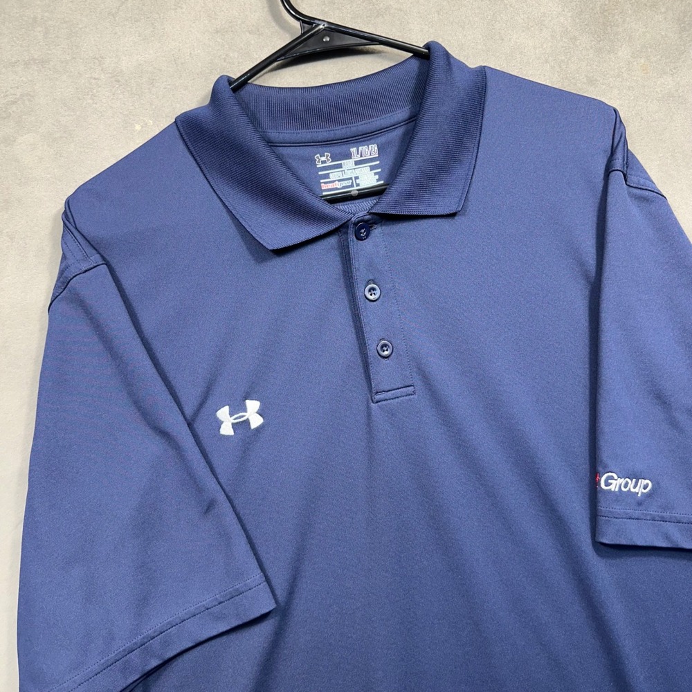 Under Armour Polo Mens XL Navy Blue HeatGear Short Sleeve Flint Group Excellent